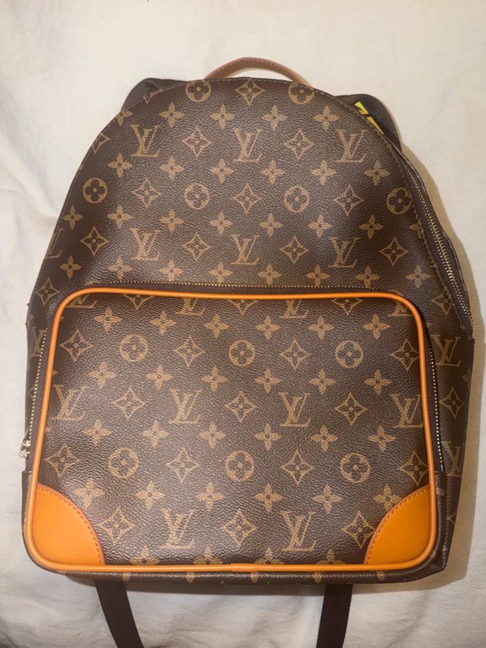 Monogram Canvas Backpack in Brown with Tan Trim D U P E